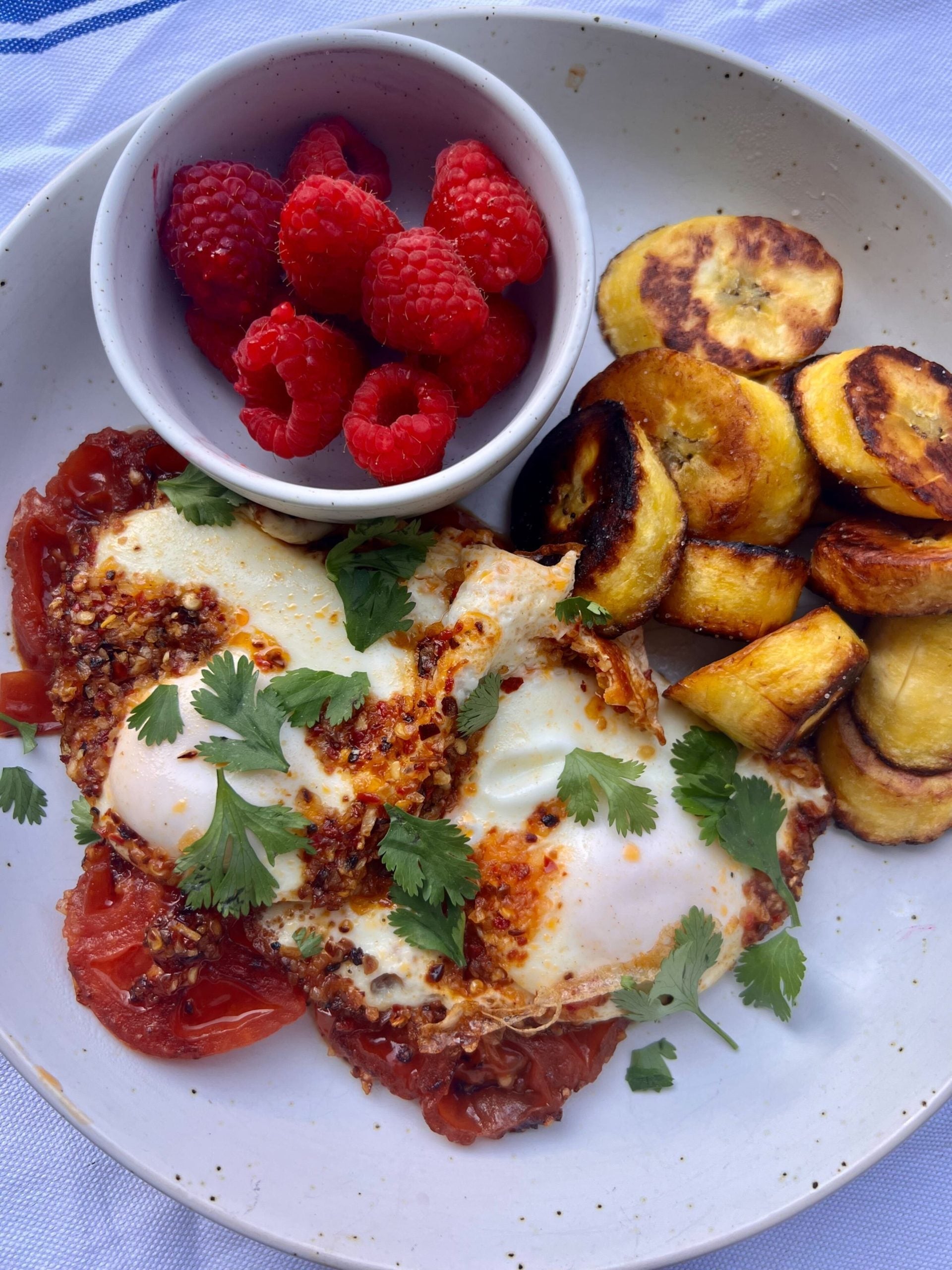 Chili Onion Crunch Fried Eggs & Tomatoes
