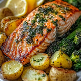 Garlic Parmesan Crusted Salmon w/ Roasted Potatoes & Broccoli
