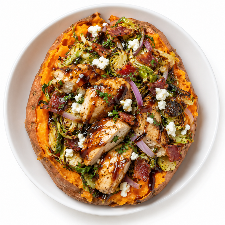 Hot Honey Balsamic Chicken Stuffed Sweet Potato
