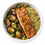 Maple Dijon Salmon w/ Roasted Brussels Sprouts & Herbed Quinoa