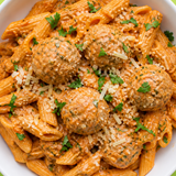 Turkey Meatballs w/ Creamy Vodka Sauce Pasta