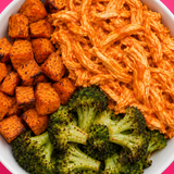 Buffalo Chicken w/ Roasted Sweet Potatoes & Broccoli