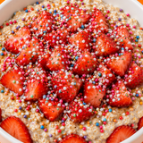 Strawberry "Dot Cake" Overnight Oats