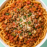 Turkey Bolognese w/ Hidden Veggies over Spaghetti
