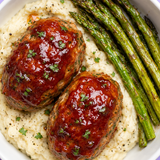 Mini Turkey Meatloaves over Mashed Potatoes w/ Asparagus